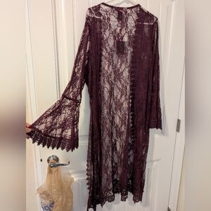 Polly & Esther Burgundy Lace Kimono